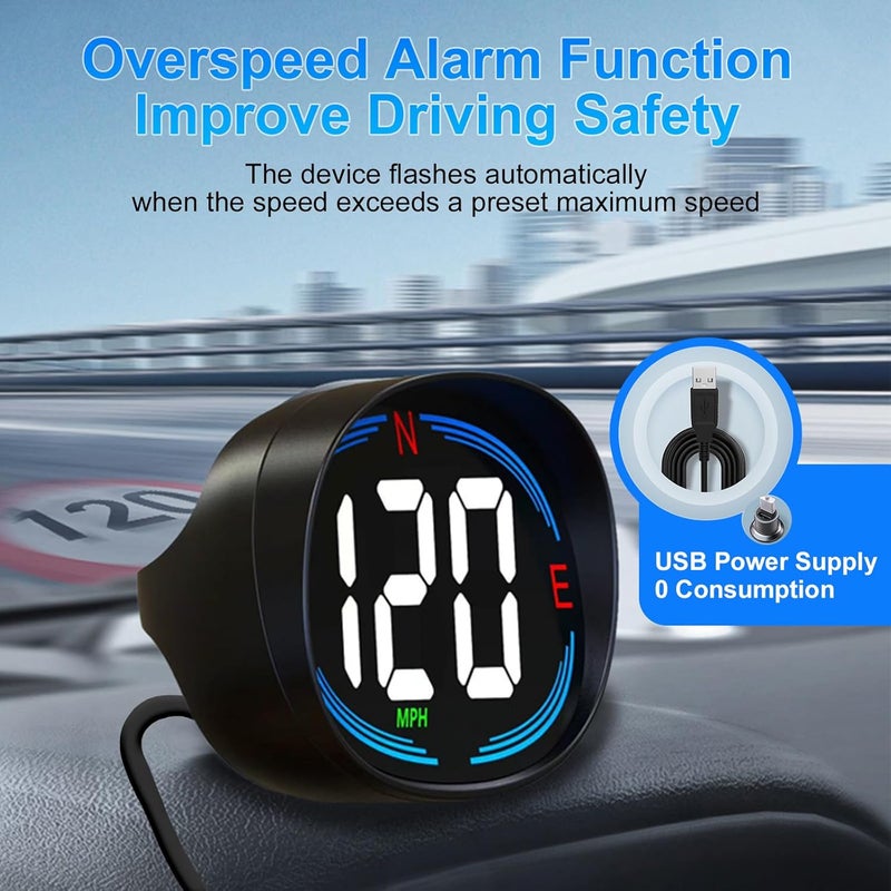 sinoTrack HUD GPS Speedometer Universal Car Heads-up Display 2.7inch MPH Speed Meter with Compass Over Speed Alarm for All Vehicle USB Connect Plug and Play - Image 3
